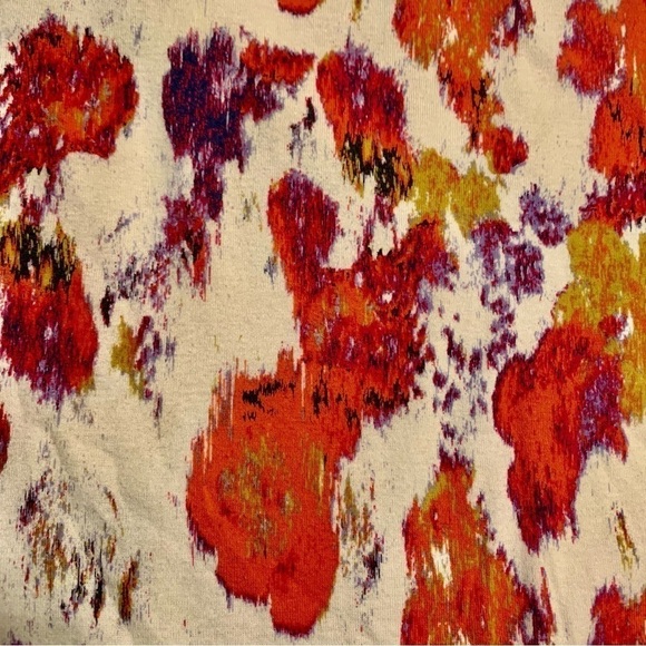 Daisy Fuentes Top Large Cream Orange Purple Gold Abstract Floral Cotton - Picture 9 of 14